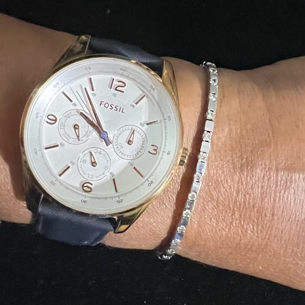 Fossil Gold Case Blue Strap Watch